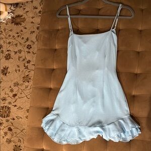 Light Blue Ruffle Hem Slip Dress